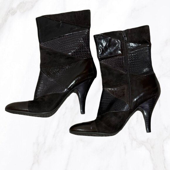 Nine West Women's Brown Leather Patchwork Heeled Calf Booties, Size 7.5 - Picture 3 of 5